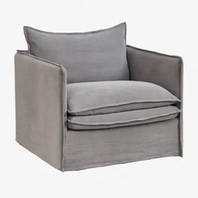 Fotel Z Podłokietnikami Z Lnu I Bawełny Grace Tkaniny Dark Grey - Sklum