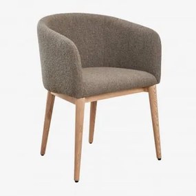 Zestaw 2 Tapicerowanych Krzeseł Do Jadalni Z Podłokietnikami Bunia Natural Wood & Bouclé Pszenica Brązowa - Sklum