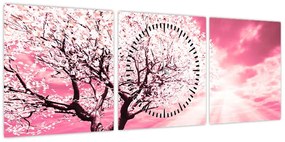Różowy obraz drzewa (z zegarem) (90x30 cm)