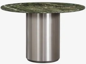 Okrągły Stół Jadalniany Ø120 Cm Luceida Marble Green Forest & Stal Nierdzewna Szczotkowana - Sklum