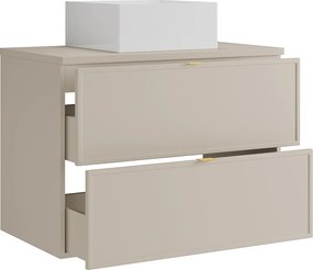 Wisząca szafka łazienkowa z kwadratową umywalką nablatową – Beżowa – 80 cm – ONDIL