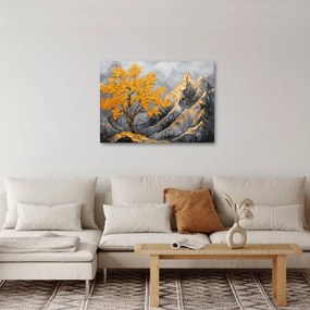 Obraz – Złote drzewo w górach (70x50 cm)
