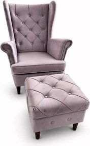(Wyprzedaż) Fotel Uszak z podnóżkiem Magic Velvet 2248 glamour welur do salonu