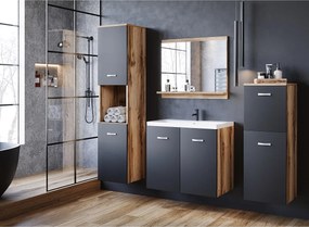 MINIO go for it, Meble łazienkowe MALAGA w kolorze dąb wotan/czarny grafit