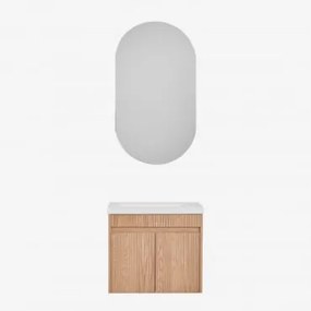 Zestaw Wiszących Mebli Łazienkowych Zintegrowany Z Umywalką Narek Popielaty Brąz & Owalny Z Miejscem Do Przechowywania Czarny 50x90 - Sklum