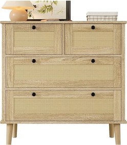 Bufet 80×40×80 cm - z 4 szufladami z rattanu - nogi z litego drewna - płyta wiórowa - naturalny