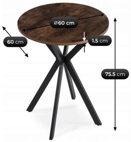 Stół Okrągły LAUREN 60 cm Dąb Rustykalny/Czarny Loft Nowoczesny