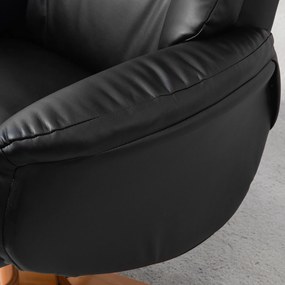 HOMCOM Fotel Wypoczynkowy z Podnóżkiem, Funkcja Leżenia, Pokrycie ze Skóry Ekologicznej, do 150 kg, 71 x 84 x 102 cm, Czarny
