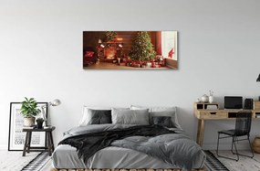 Zdjęcie na płótnie Kominek, Choinka, Prezenty i Lampki