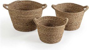 Zestaw trzech koszyków Icia z naturalnej włókna z uchwytami.