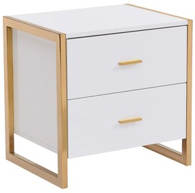 Szafka nocna z 2 szufladami - MDF - Biały lakierowany i złoty - OMBRELIA Pascala Morabito