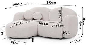 Kremowy narożnik z materiału bouclé (lewostronny/z szezlongiem) Orbit – Ropez