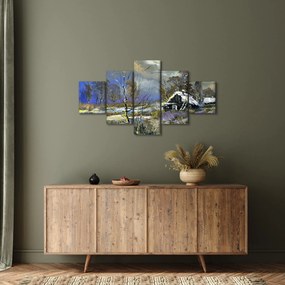 Obraz chaty w zimowym krajobrazie, obraz olejny (125x70 cm)