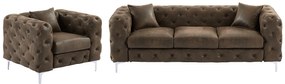 Kanapa 3-osobowa i fotel chesterfield z mikrofibry o wyglądzie postarzanej skóry EDWINA
