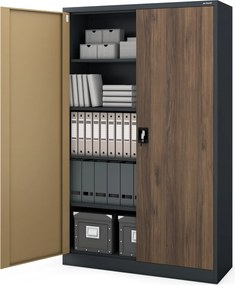 Szafa biurowa na akta szeroka Eco Design Jan II, 115x40x185 cm, antracyt/orzech