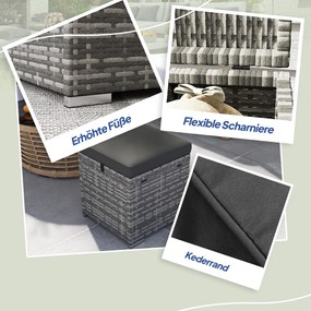 Outsunny Zestaw 2 Stołków Rattanowych z Poduszką, Ukryte Miejsce do Przechowywania, Do 120 kg, 40x40x41 cm, Ciemnoszary