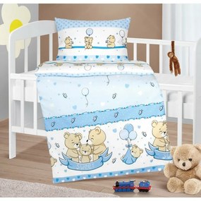 Bellatex Bawełniana pościel do łóżeczka Agata Bearniebieska, 90 x 135 cm, 45 x 60 cm