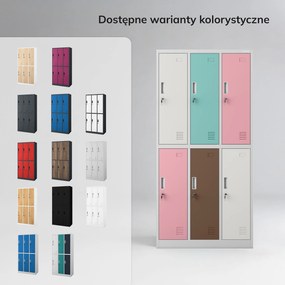 Szafka socjalna ubraniowa BHP 6-drzwiowa szaro-pastelowa, 900x1850x450 mm: IGOR