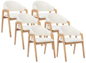 Zestaw 6 krzeseł z podłokietnikami z bukli i drewna kauczukowego - Biały - SOLUNA