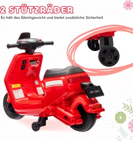 AIYAPLAY 6V Elektryczny Motocykl dla Dzieci, z Reflektorami i Muzyką, Jazda do Przodu i do Tyłu, Koła Treningowe, 18-36 Miesięcy, Czerwony