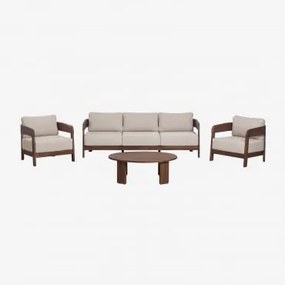 Zestaw Wypoczynkowy Z 3-osobową Sofą, 2 Fotelami I Stolikiem Kawowym Z Drewna Akacjowego Uleno Ciemny Akacjowy Brąz - Sklum