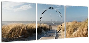 Obraz - Piaszczysta plaża na wyspie Langeoog, Niemcy (z zegarem) (90x30 cm)