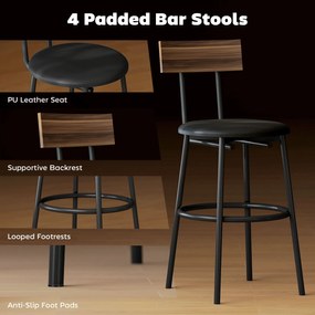 HOMCOM 5-częściowy Zestaw Bartowy z 4 Hockerami, Design Industrialny, do Kuchni, Jadalni, Drewno, Stal, Brązowy