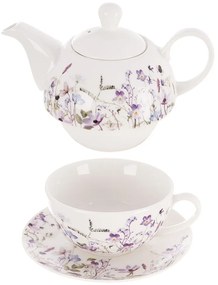 Biało-fioletowy porcelanowy serwis do herbaty Louka – Orion