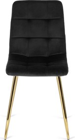 Zestaw Stół Okrągły TINGA 100 cm Szary Marmur/Złoty i 4 Krzesła Tapicerowane YORK Czarne Glamour