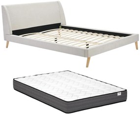 Łóżko skandynawskie 160 x 200 cm - Tkanina - Beżowy + Materac - BENEDICTE