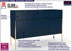 Komoda na metalowych nóżkach w stylu glamour Marly 3X - Granat
