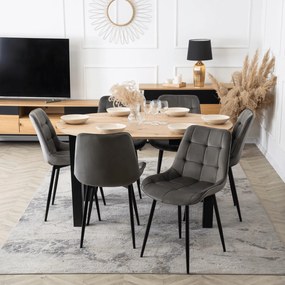Zestaw Stół Okrągły Rozkładany HARRY 102-142 cm Dąb Artisan/Czarny i 6 Krzeseł Tapicerowanych CHRIS Szarych Nowoczesnych