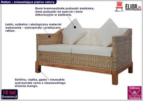 Sofa Otma 2B dwusobowa - naturalny rattan