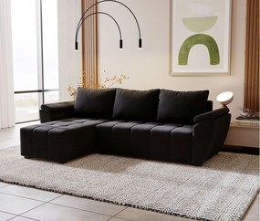 BEDANTE narożnik ZEUS L Monolith 97 lewy czarny z funkcją spania sofa w kształcie litery L z pojemnikiem na pościel kanapa do salonu sofa rozkładana