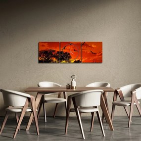Obraz ptaków o zachodzie słońca (z zegarem) (90x30 cm)