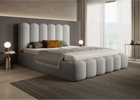 BESILIO Łóżko tapicerowane z pojemnikiem i stelażem 180x200 Tessa- welurowe łóżko sypialniane - Jasnoszary