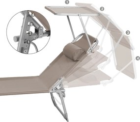 Leżak ogrodowy LAGUNA z regulowanym daszkiem, 193x59x30cm, brązowo-szary (taupe) SongmicsHome