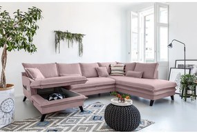 Pudroworóżowa rozkładana sofa w kształcie litery "U" Miuform Charming Charlie, prawostronna