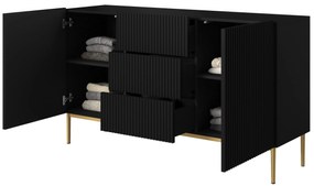 Komoda Nicole 150 cm z szufladami i półkami - czarny mat / złote nóżki