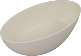 Wanna wolnostojąca owalna beżowa błyszcząca z konglomeratu 160 x 85 cm KALMI BEIGE GLOW z przelewem SLIM cienki rant