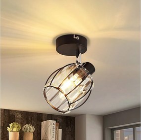 Vintage Czarny Kryształowy Reflektor Sufitowy E14 Do Korytarza 350° Regulowany Przemysłowy Wymienny