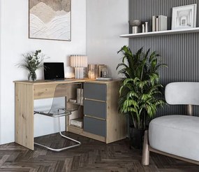 Biurko nowoczesne narożne dąb artisan + grafit N2-H68