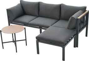 Zestaw mebli ogrodowych - 4 miejsca - narożnik, sofa + stolik kawowy + podnóżek, stalowa rura ocynkowana, szklany blat - Szary