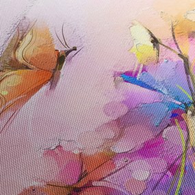 Obraz - Motyl nad kwiatem, abstrakcja (z zegarem) (90x30 cm)