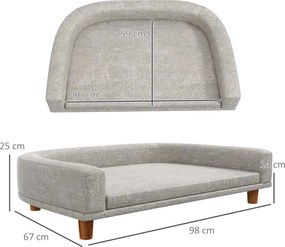 PawHut Sofa dla Dużych Psów do 30 kg, z Wyściełaną Poduszką, Nogami z Drewna Sosnowego, 98 x 67 x 25 cm, Szara