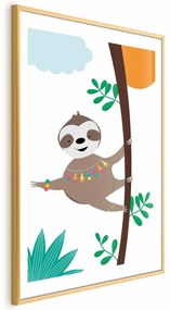 Plakat Wesoły leniwiec 21x30 cm z ramą złotą z marginesem ARTGEIST B