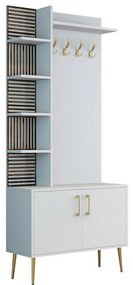 Wieszak z szafką na buty i półkami Viyana White and Gold