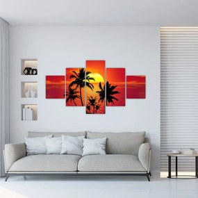 Obraz sylwetki wyspy z palmami (125x70 cm)