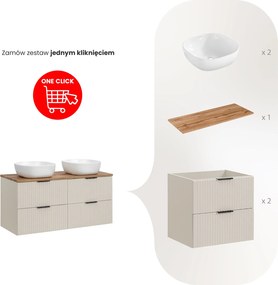 Podwójna szafka łazienkowa z umywalkami nablatowymi Adel 120 cm, kaszmir/dąb wotan