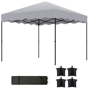 Outsunny Pawilon Pop-up 3 x 3 m, Pawilon ogrodowy z regulowaną wysokością, z Torbą na Kółkach, do Ogrodu, Tarasu, Metal, Tkanina, Jasnoszary